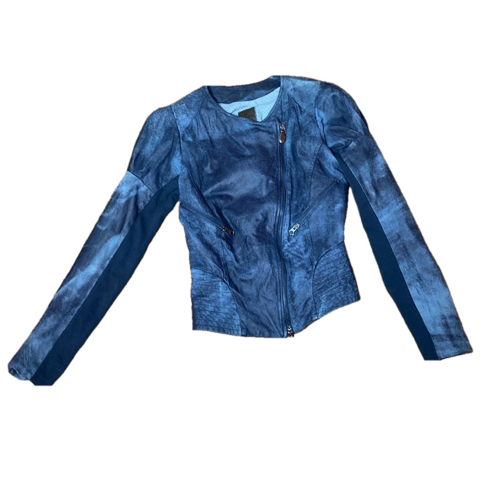 🌹 Gil Santucci 🌹 Blue 100% Leather Fitted Jacket From Italy 🇮🇹
